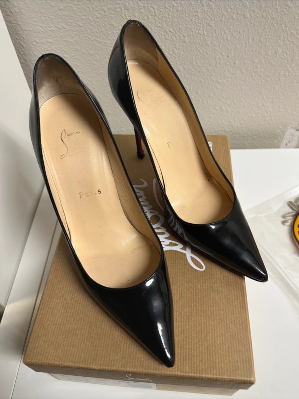 Christian Louboutin Black Patent Pointed Toe Stiletto Pumps